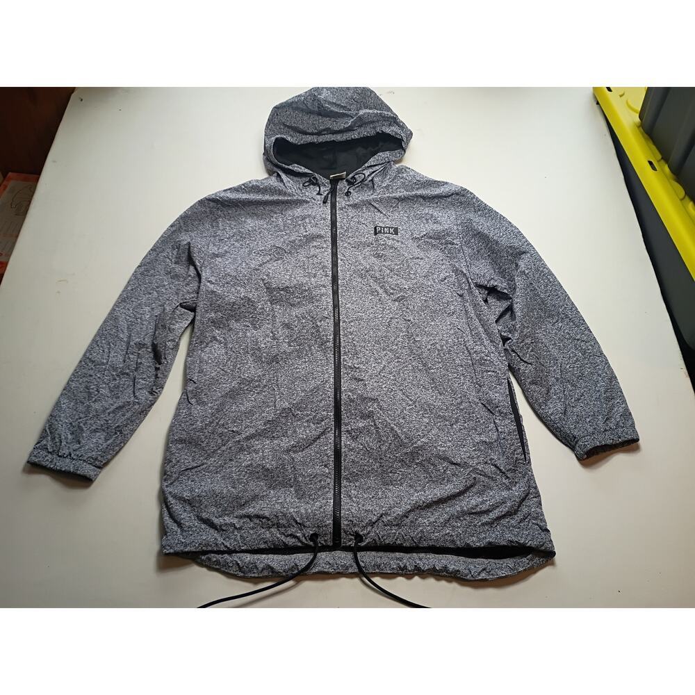 PINK Victoria's Secret by Victoria's Secret Gray Hooded Zip-Up Windbreaker